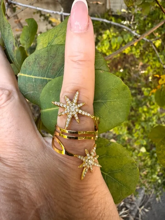 Grande acier inoxydable or étoile soleil zircons acier inoxydable or réglable - photo numéro 5