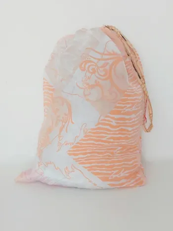 Grand pochon motif abstrait rose orange pastel - 35×27cm