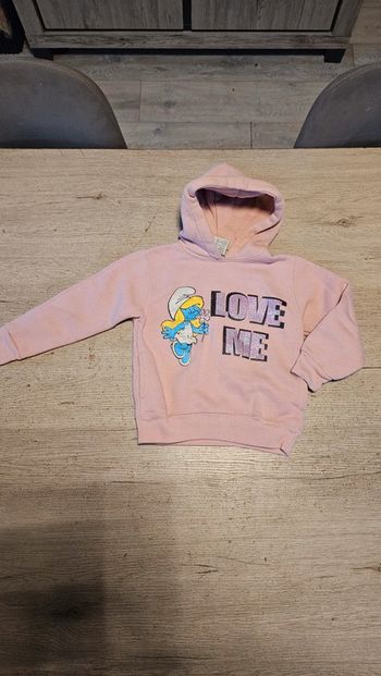 Pull à capuche rose clair à manches longues, Les Schroumpf /smurf, 3/4 ans
