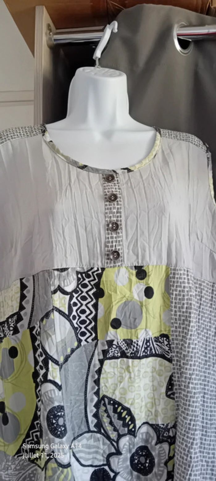 Robe tunique avec lien effet plissé motif floral gris femme 46/48 vetistyle - photo numéro 5