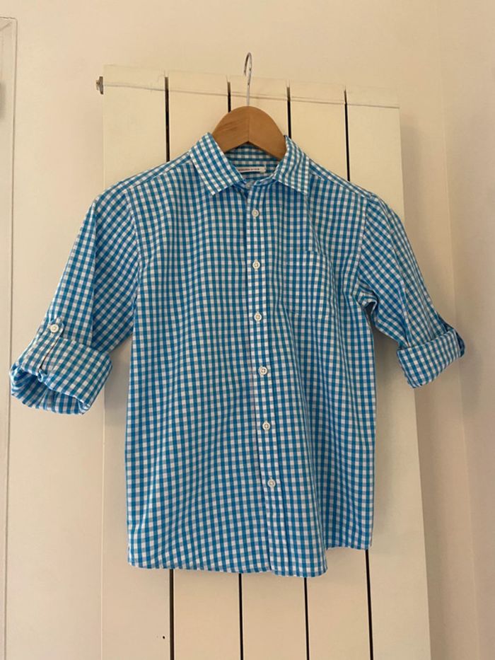 Chemise en coton vichy blanc et bleu Monoprix taille 10 ans - photo numéro 3