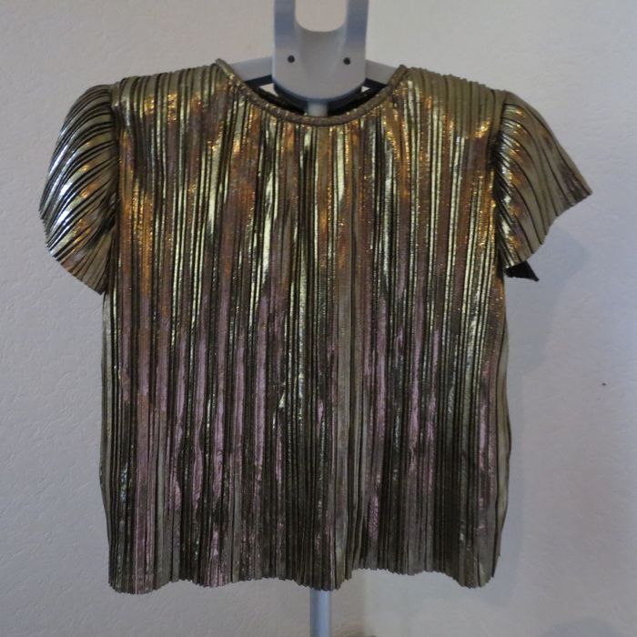 ✨ T-shirt/haut métallisé doré plissé – MONOPRIX TEENS – Taille 14 ans ✨