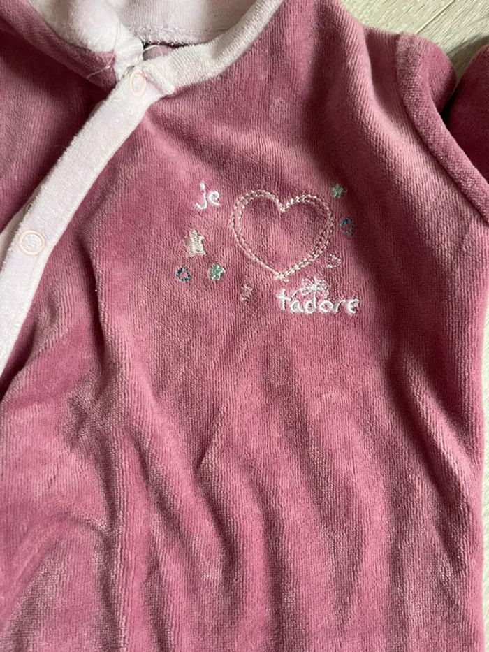 Pyjama velours violet 1 pièce avec pieds 12 mois - photo numéro 3