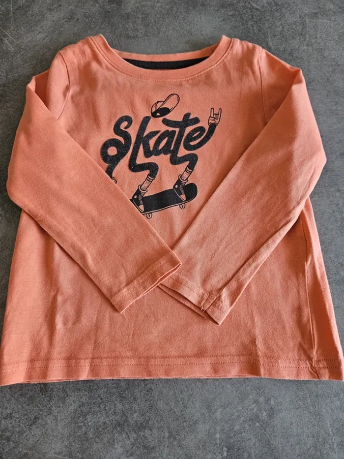 T-shirt à manches longues garçon - Taille 3 ans (90-97cm) - Kiabi - Orange imprimé skate - photo numéro 5