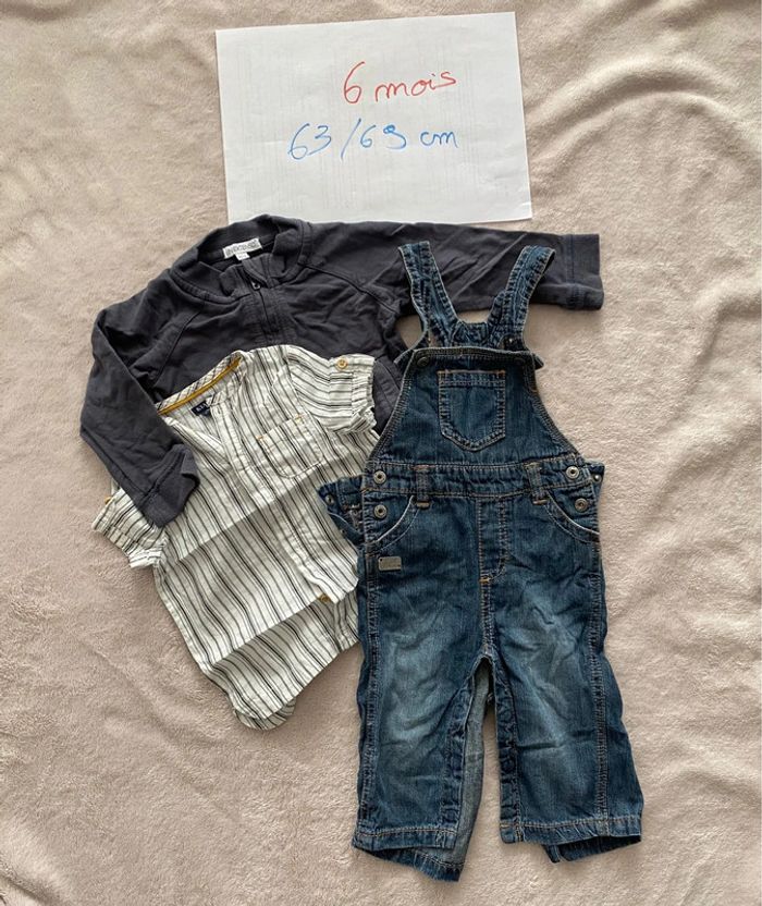 Ensemble Gilet zippé Chemisette Salopette - Kitchoun, Kiabi, In extenso - 6 mois - TBE