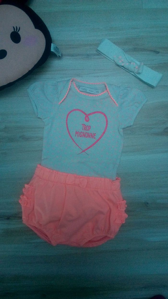 Tenue bébé fille body/bloomer orangé