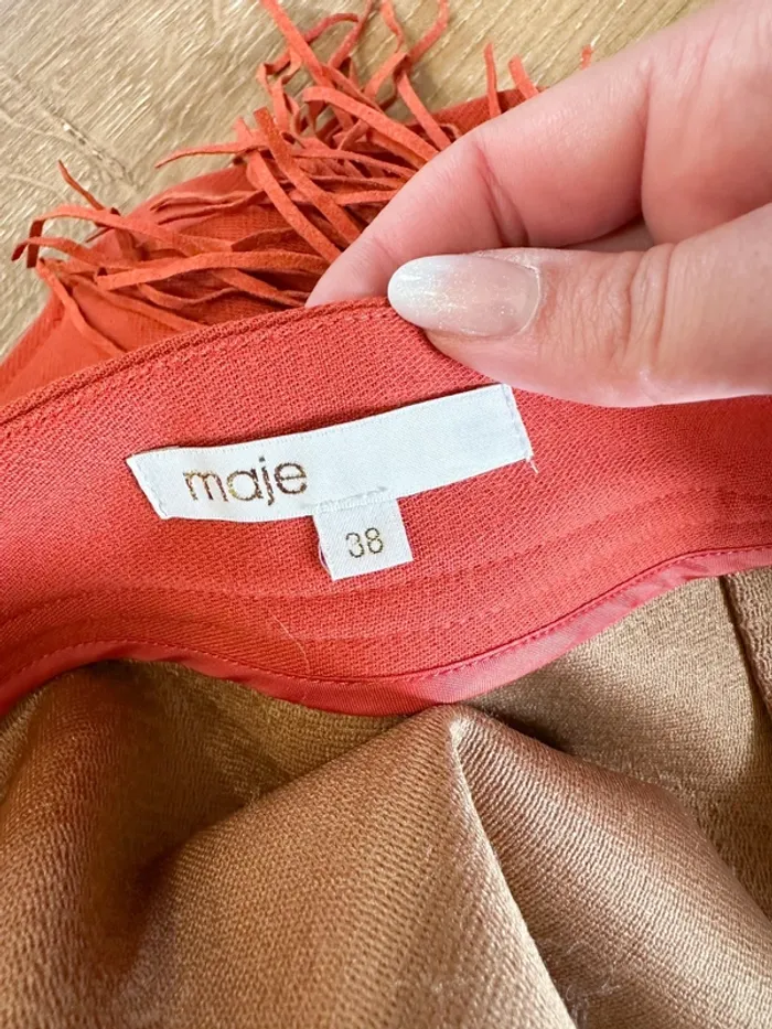 Mini jupe Maje orange à franges taille 38 - photo numéro 4