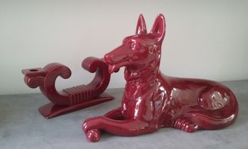 Chien et bougeoir en céramique de B. Letalle