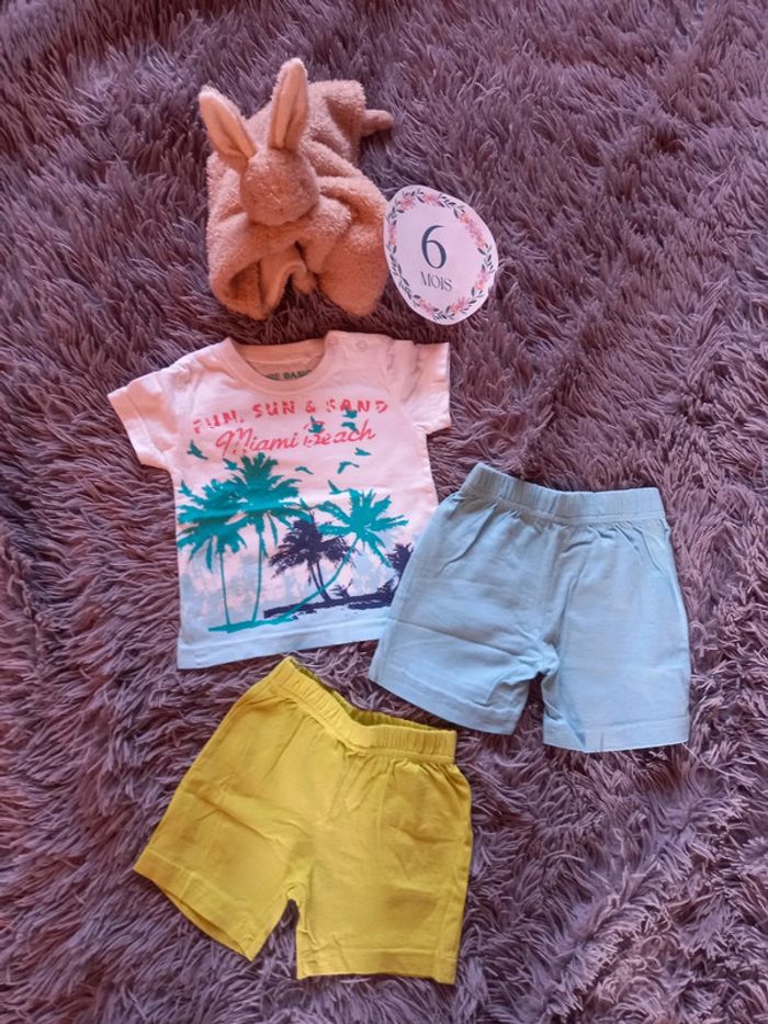 Ensemble été shorts + t-shirt garçon 6 mois