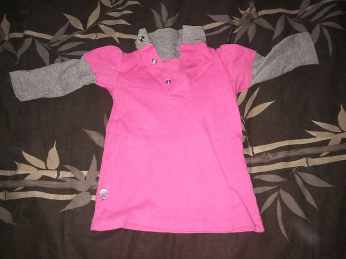 Tee shirt manches longues col roulé rose/gris stroumphe - photo numéro 2