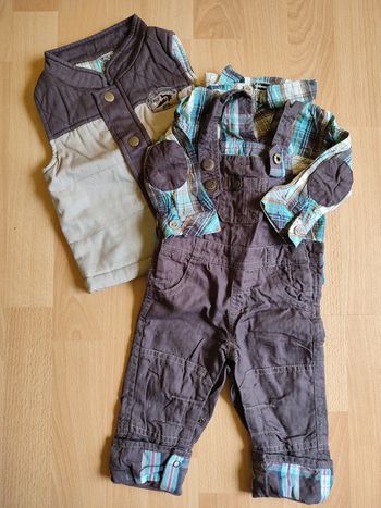Lot ensemble salopette chemise et veste sans manche TAO assortis en 6M