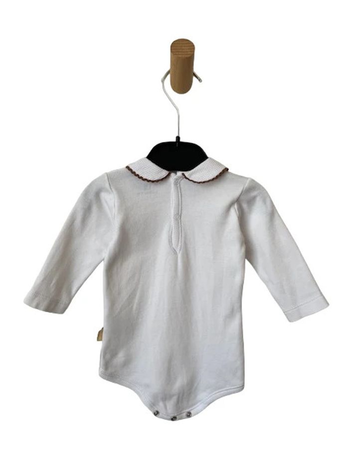 Body manches longues blanc (col brodé marron) - Cambrass 3 mois (62cm) - photo numéro 3