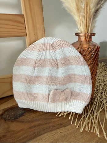 Bonnet bébé fille blanc et rose pailletes Orchestra 44 cm