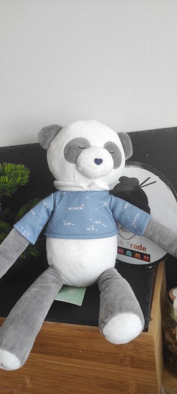 peluche ours panda blanc gris pull bleu obaibi okaidi endormi neuf Poisson