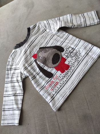 Tee shirt manches longues gris et blanc 18 mois