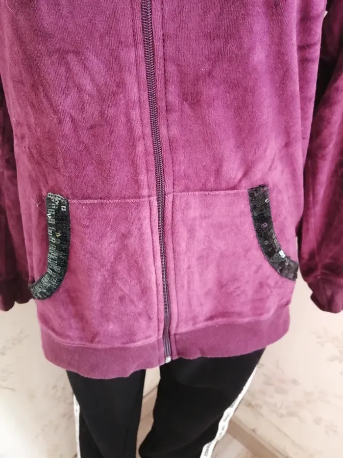 Veste à capuche bordeaux en velours avec poches et sequins / esmara / (M) - photo numéro 5
