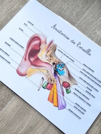 Fiche A4 de l'anatomie de l'oreille