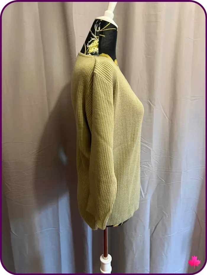 Pull en maille côtelée vert kaki Zamba T3 (équivalent L) - photo numéro 2