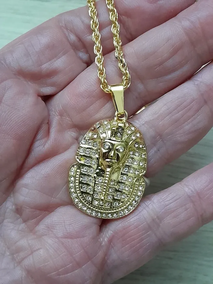 Collier pendentif Egyptien, Pharaon avec strass, couleur doré - photo numéro 5