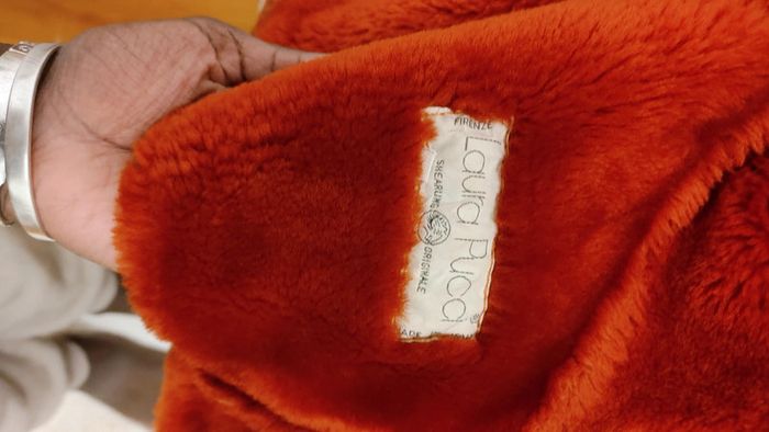 Beau manteau vintage orange foncé peau de mouton retourné shearling montone sheepskin - photo numéro 12