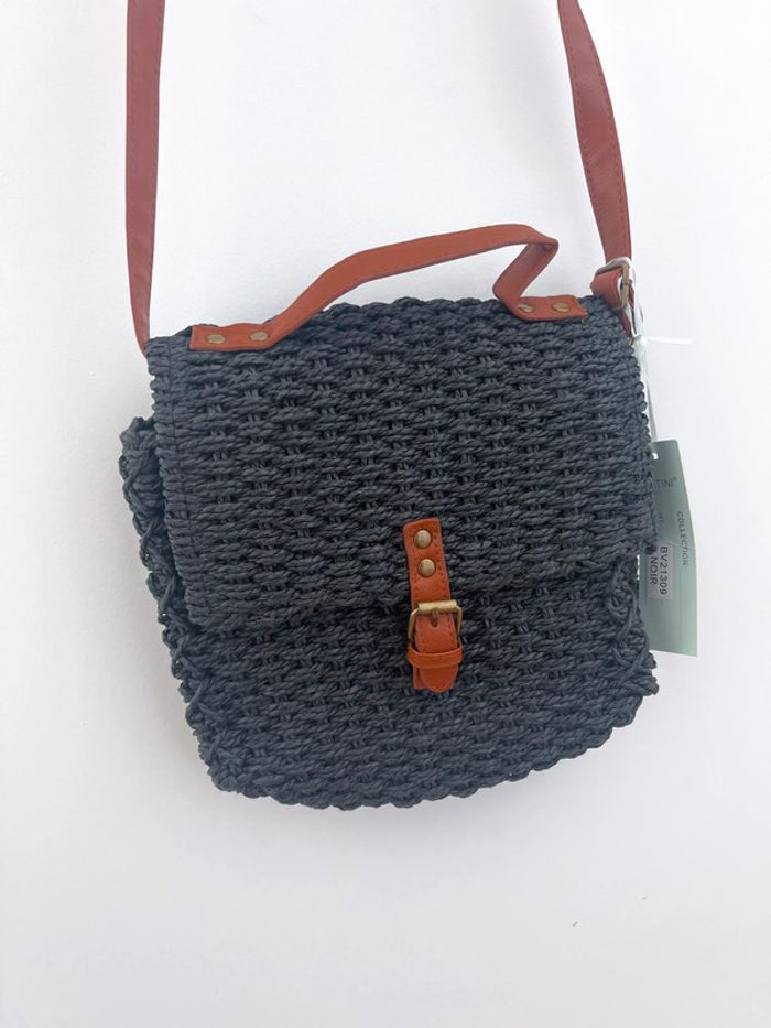 🌟 Sac bandoulière paille tréssé noir et marron - photo numéro 6