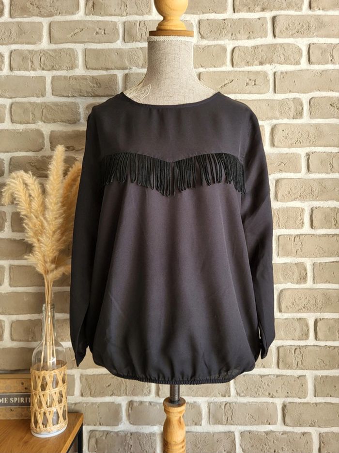 Blouse fluide noire à franges Arkitect - Neuve