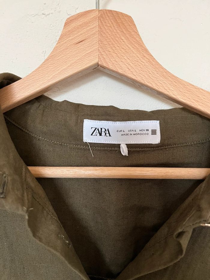 🌿 Robe courte Zara en lin kaki - Taille L 🌿 - photo numéro 4