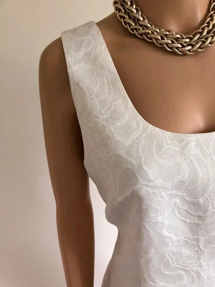 Robe blanche brillante neuve sans manches Tex by Max Azria taille M - photo numéro 5
