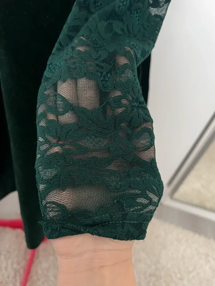 Robe patineuse velours vert émeraude et dentelle Manosque - photo numéro 4