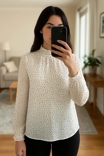 Blouse fluide blanche à pois New Look – taille 32 (XS)