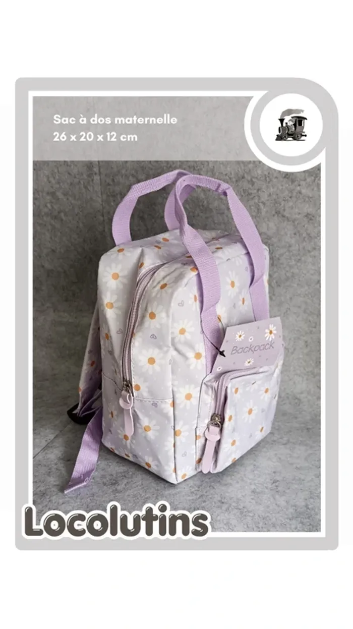 🚂 Sac à dos maternelle ▪ motif marguerites 26x20x12 cm