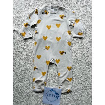 Pyjama dors-bien blanc motifs cœurs jaunes taille 18 mois Kiabi