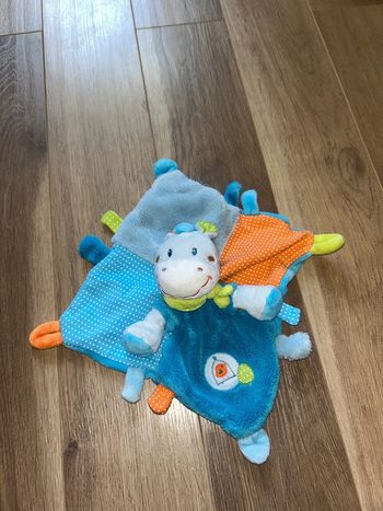 Doudou plat Cheval bleu orange pois oiseau Nicotoy