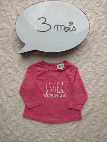 Tee shirt chemise manches longues Fille 3 mois Trop chouette Tao 100% coton