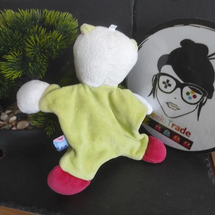 Doudou plat ours champignon chat blanc bleu vert rouge salopette sucre d'orge - photo numéro 2