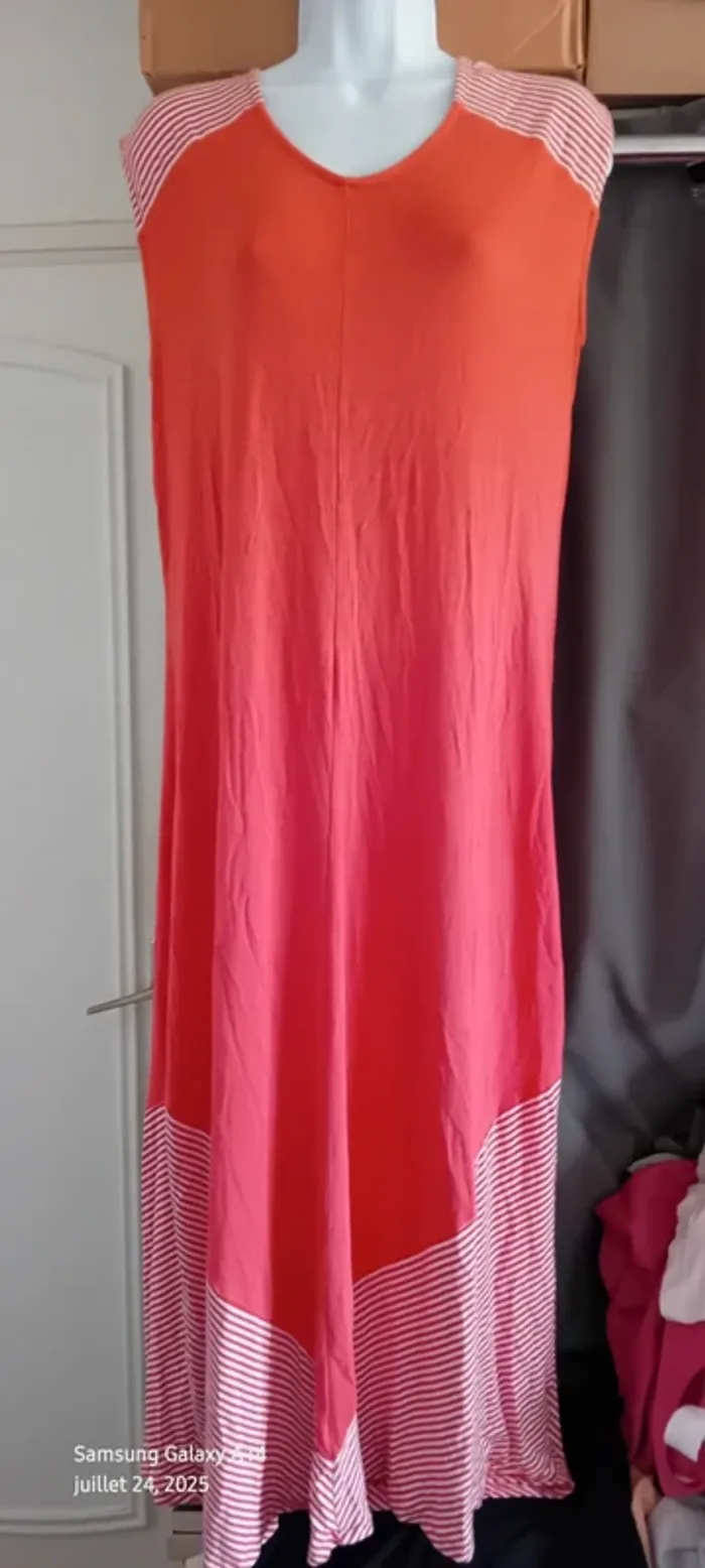 Robe très longue débardeur fluide avec rayures corail femme Xl - photo numéro 4
