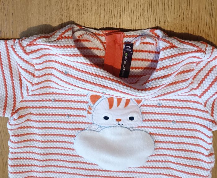Pull en maille Sergent Major marinière orange chat 9 mois fille - photo numéro 4