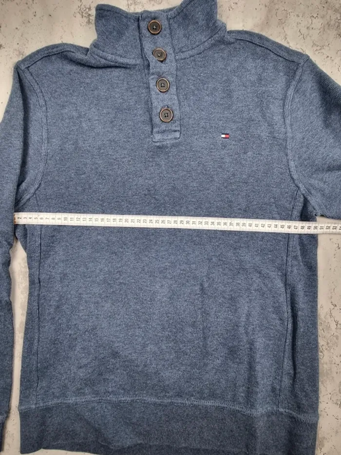 Pull col montant boutonné Tommy Hilfiger bleu – Taille M Hommes (mesures en photos) - photo numéro 10