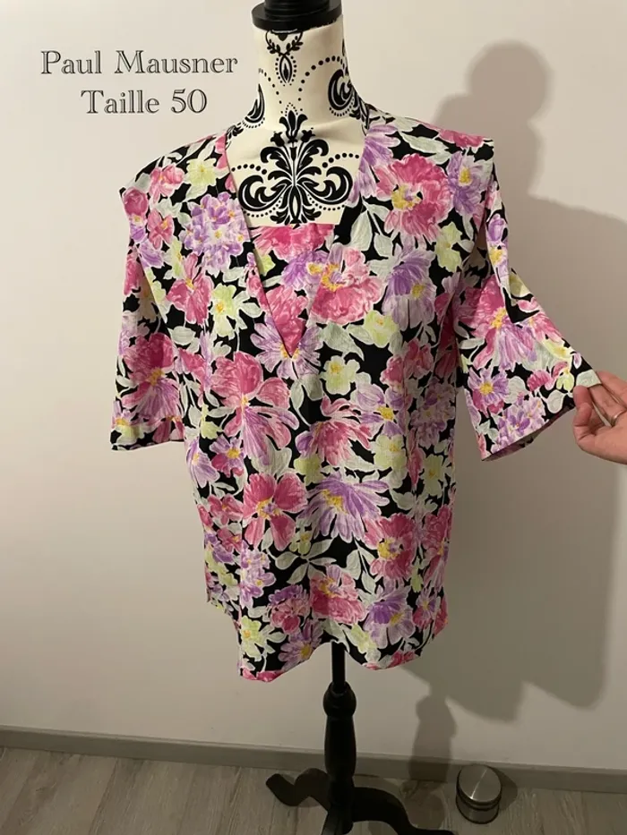 🌸 Blouse fleurie vintage Paul Mausner – Taille 50 🌸