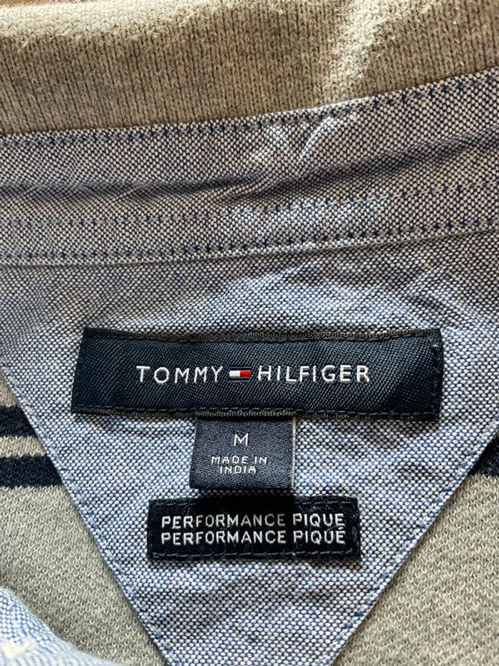 Polo gris à rayures bleues marine pour homme Tommy Hilfiger taille M 033 - photo numéro 7