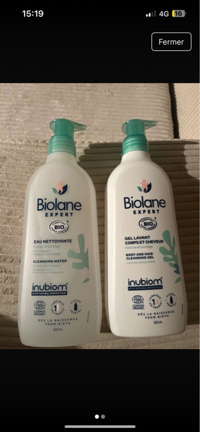 Gel lavant et eau nettoyante Biolane bio