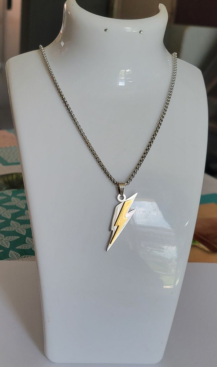 COLLIER HOMME ECLAIR ARGENTE ET DORE ! NEUF !