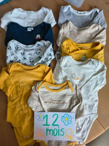 Lot 9 bodies manches longues 12 mois