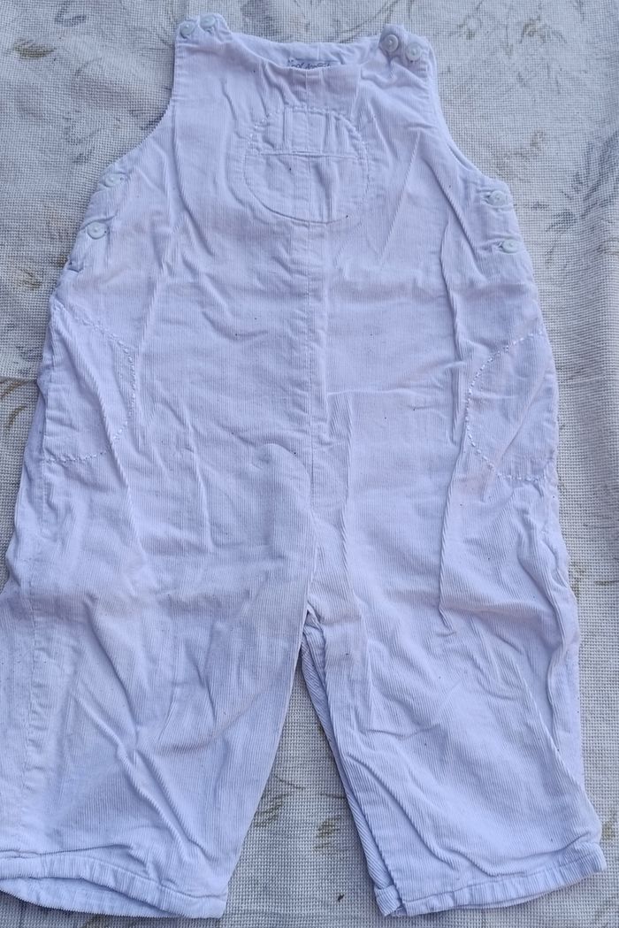 Salopette blanche sans manches verbaudet motif légèrement cottelé 9 mois mixte 100% coton