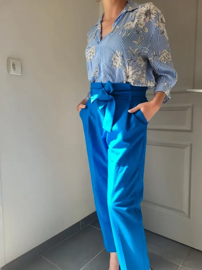 Pantalon chino Carotte bleu taille S - photo numéro 2