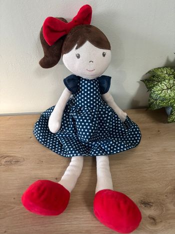 Doudou poupée fille robe bleue à pois jemini