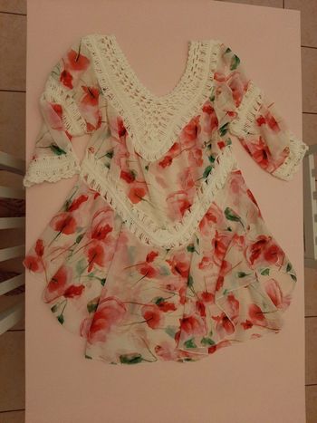 Haut femme fluide fuschia et blanc cassé tailleL