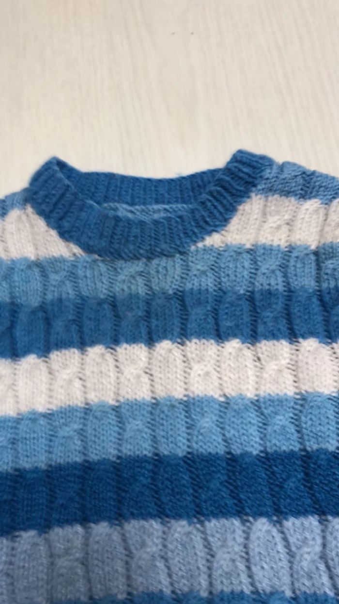 Pull rayure bleu fait main 24 mois - photo numéro 3