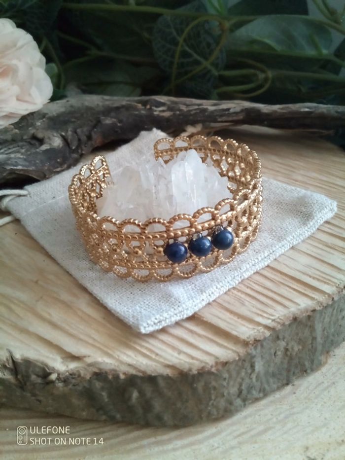 Bracelet acier et pierres de lapis lazuli - photo numéro 2