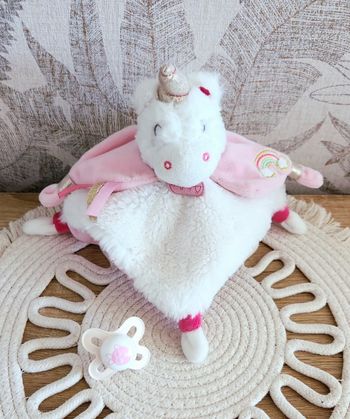 Doudou Lange Bébé Licorne Baby Nat rose
